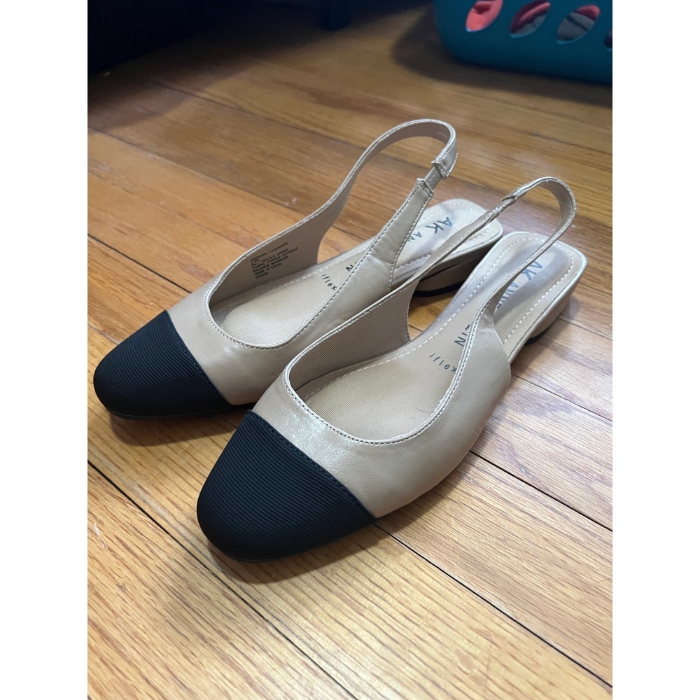 Anne Klein Slingback Flats Tan Black Preppy Business Casual Women Sz 7.5